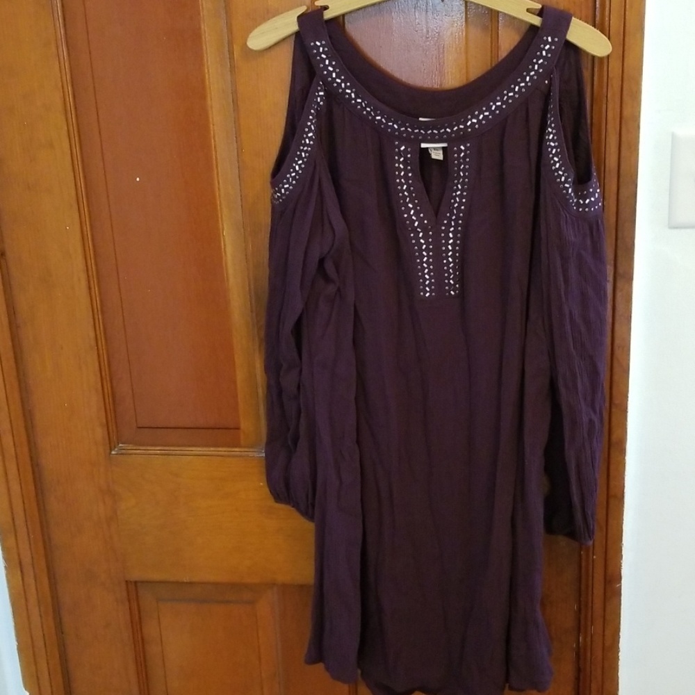 Purple cold shoulder dress